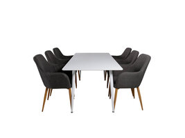 ebuy24 Polar180X90WHWH eethoek eetkamertafel wit en 6 Comfort eetkamerstal grijs, eik decor.