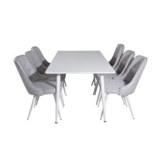 ebuy24 Polar180X90WHWH eethoek eetkamertafel wit en 6 Velvet Deluxe eetkamerstal lichtgrijs, wit.