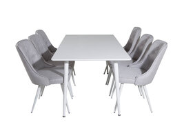 ebuy24 Polar180X90WHWH eethoek eetkamertafel wit en 6 Velvet Deluxe eetkamerstal lichtgrijs, wit.