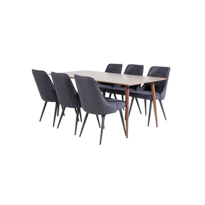 ebuy24 Polar180X90WNWN eethoek eetkamertafel Okkernoot decor en 6 Velvet Deluxe eetkamerstal zwart.