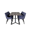 ebuy24 MarinaGRBL eethoek eetkamertafel el hout decor grijs en 6 Plaza eetkamerstal blauw, zwart.