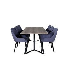 ebuy24 MarinaGRBL eethoek eetkamertafel el hout decor grijs en 6 Plaza eetkamerstal blauw, zwart.