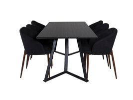 ebuy24 MarinaBLBL eethoek eetkamertafel zwart en 6 Arch eetkamerstal zwart.