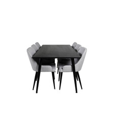 ebuy24 Dipp180x90BLBL eethoek eetkamertafel zwart en 6 Plaza eetkamerstal lichtgrijs, zwart.