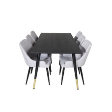 ebuy24 Dipp180x90BLBR eethoek eetkamertafel zwart en 6 Plaza eetkamerstal lichtgrijs, zwart.