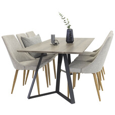 ebuy24 MarinaGRBL eethoek eetkamertafel el hout decor grijs en 6 Leone eetkamerstal lichtgrijs, eik decor.