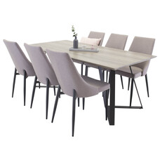 ebuy24 MarinaGRBL eethoek eetkamertafel el hout decor grijs en 6 Leone 2.0 eetkamerstal grijs, zwart.