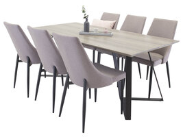 ebuy24 MarinaGRBL eethoek eetkamertafel el hout decor grijs en 6 Leone 2.0 eetkamerstal grijs, zwart.