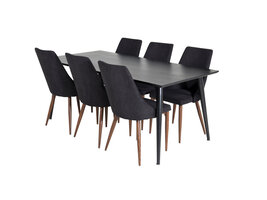 ebuy24 Dipp180x90BLBL eethoek eetkamertafel zwart en 6 Leone eetkamerstal zwart.