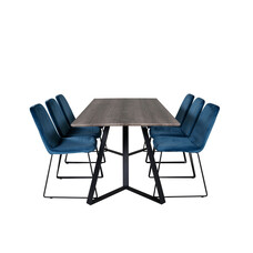 ebuy24 MarinaGRBL eethoek eetkamertafel el hout decor grijs en 6 Muce eetkamerstal velours blauw.