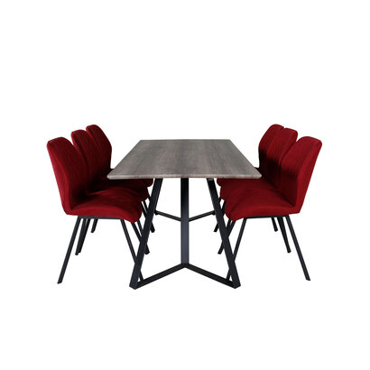 ebuy24 MarinaGRBL eethoek eetkamertafel el hout decor grijs en 6 Gemma eetkamerstal rood.