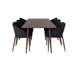 ebuy24 Polar180X90WNWN eethoek eetkamertafel Okkernoot decor en 6 Arch eetkamerstal zwart.