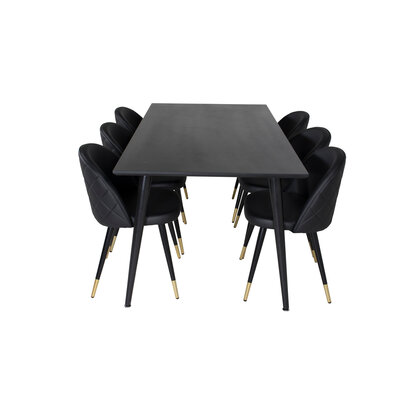 ebuy24 Dipp180x90BLBL eethoek eetkamertafel zwart en 6 Velvet eetkamerstal PU kunstleer zwart.