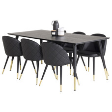 ebuy24 Dipp180x90BLBR eethoek eetkamertafel zwart en 6 Velvet eetkamerstal PU kunstleer zwart.