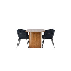 ebuy24 Isolde eethoek tafel naturel en 4 Selma stoelen zwart.