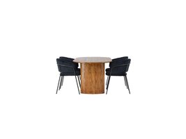 ebuy24 Isolde eethoek tafel naturel en 4 Selma stoelen zwart.