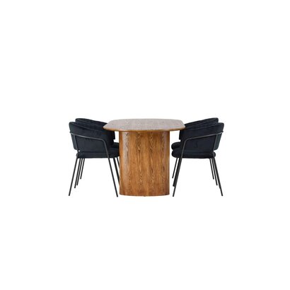 ebuy24 Isolde eethoek tafel naturel en 4 Selma stoelen zwart.