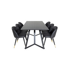 ebuy24 MarinaBLBL eethoek eetkamertafel zwart en 6 Velvet eetkamerstal PU kunstleer zwart.