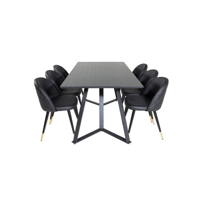 ebuy24 MarinaBLBL eethoek eetkamertafel zwart en 6 Velvet eetkamerstal PU kunstleer zwart.