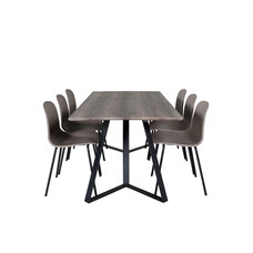 ebuy24 MarinaGRBL eethoek eetkamertafel el hout decor grijs en 6 Arctic eetkamerstal khaki, zwart.