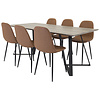ebuy24 MarinaGRBL eethoek eetkamertafel el hout decor grijs en 6 Polar eetkamerstal PU kunstleer bruin.