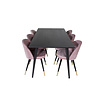 ebuy24 Dipp180x90BLBL eethoek eetkamertafel zwart en 6 Velvet eetkamerstal velours roze, zwart, messing decor.