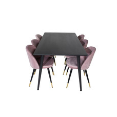 ebuy24 Dipp180x90BLBL eethoek eetkamertafel zwart en 6 Velvet eetkamerstal velours roze, zwart, messing decor.