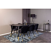 ebuy24 Dipp180x90BLBR eethoek eetkamertafel zwart en 6 Velvet eetkamerstal velours zwart, messing decor.