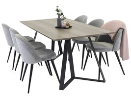 ebuy24 MarinaGRBL eethoek eetkamertafel el hout decor grijs en 6 Velvet eetkamerstal velours lichtgrijs.