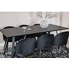 ebuy24 MarinaBLBL eethoek eetkamertafel zwart en 6 Velvet eetkamerstal velours zwart, messing decor.