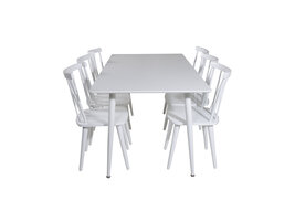 ebuy24 Polar180X90WHWH eethoek eetkamertafel wit en 6 Mariannelund eetkamerstal wit.