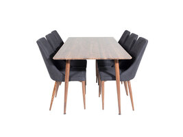 ebuy24 Polar180X90WNWN eethoek eetkamertafel Okkernoot decor en 6 Leone eetkamerstal zwart.