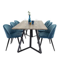 ebuy24 MarinaGRBL eethoek eetkamertafel el hout decor grijs en 6 Velvet eetkamerstal velours blauw, zwart.