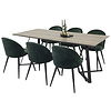 ebuy24 MarinaGRBL eethoek eetkamertafel el hout decor grijs en 6 Velvet eetkamerstal velours groente, zwart.