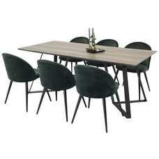 ebuy24 MarinaGRBL eethoek eetkamertafel el hout decor grijs en 6 Velvet eetkamerstal velours groente, zwart.