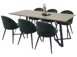 ebuy24 MarinaGRBL eethoek eetkamertafel el hout decor grijs en 6 Velvet eetkamerstal velours groente, zwart.