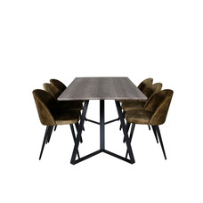 ebuy24 MarinaGRBL eethoek eetkamertafel el hout decor grijs en 6 Velvet eetkamerstal velours groente, zwart.