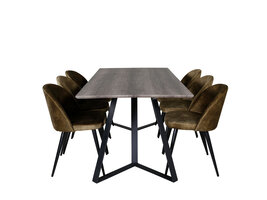 ebuy24 MarinaGRBL eethoek eetkamertafel el hout decor grijs en 6 Velvet eetkamerstal velours groente, zwart.