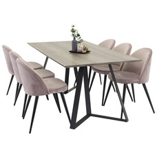 ebuy24 MarinaGRBL eethoek eetkamertafel el hout decor grijs en 6 Velvet eetkamerstal velours roze, zwart.