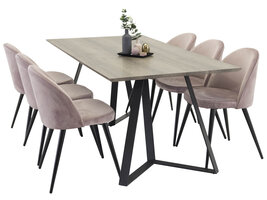 ebuy24 MarinaGRBL eethoek eetkamertafel el hout decor grijs en 6 Velvet eetkamerstal velours roze, zwart.