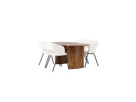 ebuy24 Isolde eethoek tafel naturel en 4 Day stoelen offwhite.