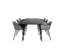 ebuy24 Dipp180x90BLBL eethoek eetkamertafel zwart en 6 Comfort eetkamerstal grijs.