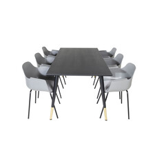 ebuy24 Dipp180x90BLBR eethoek eetkamertafel zwart en 6 Comfort eetkamerstal grijs.