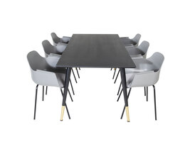 ebuy24 Dipp180x90BLBR eethoek eetkamertafel zwart en 6 Comfort eetkamerstal grijs.