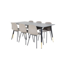 ebuy24 Dipp180x90BLBR eethoek eetkamertafel zwart en 6 Arctic eetkamerstal khaki, zwart.