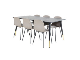 ebuy24 Dipp180x90BLBR eethoek eetkamertafel zwart en 6 Arctic eetkamerstal khaki, zwart.