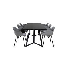 ebuy24 MarinaBLBL eethoek eetkamertafel zwart en 6 Comfort eetkamerstal grijs.