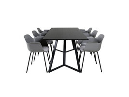 ebuy24 MarinaBLBL eethoek eetkamertafel zwart en 6 Comfort eetkamerstal grijs.