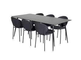 ebuy24 SilarBL180 eethoek eetkamertafel zwart en 6 Vault eetkamerstal zwart.