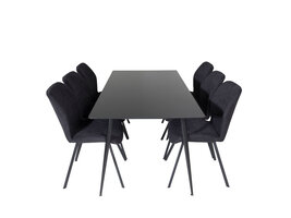 ebuy24 SilarBL180 eethoek eetkamertafel zwart en 6 Gemma eetkamerstal zwart.